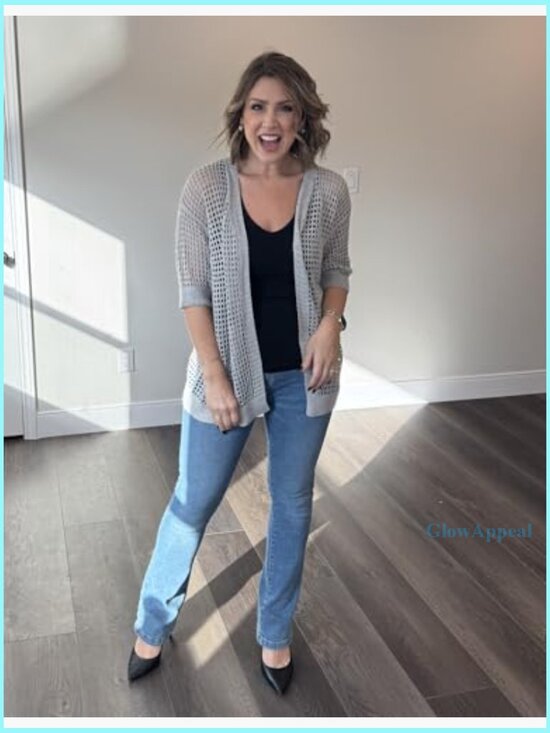 Lightweight Crochet Cardigan Short Sleeve Kimono Open Front Sweater - Picture 2 of 7